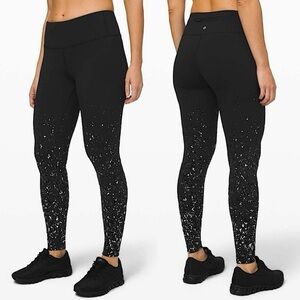 Lululemon Wunder Under Speckle Shine Tights Sz2 28” Black Coal Silver Athleisure